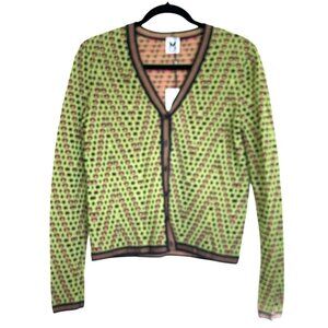 Missoni Geometric Button Up Green Brown Sweater Cardigan Size 40 US 4 NWT